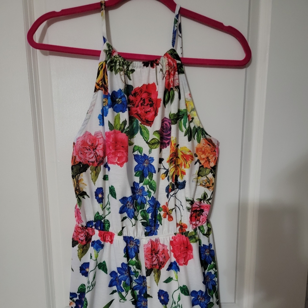 Halter romper, white and colorful floral